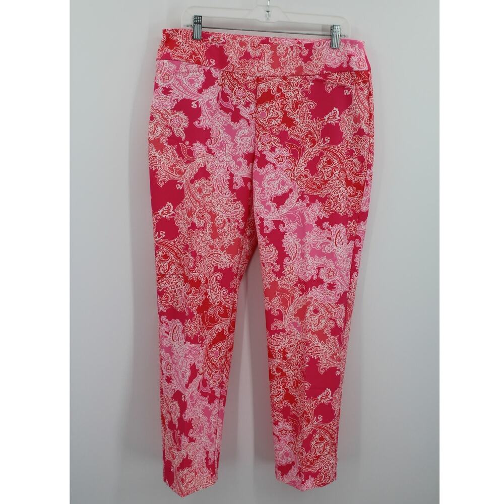 IBKUL Womens Golf Pants Size 14 Pink Paisley Print Stretch Pull On